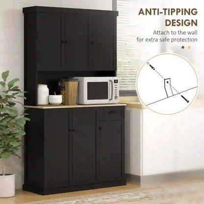71 Inch Kitchen Pantry Buffet Hutch Cabinet Microwave Stand, Black Kitchen Pantry Cabinets at Gallery Canada