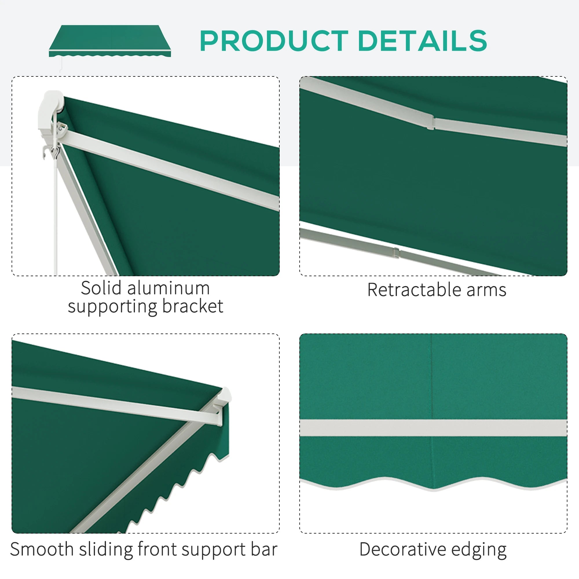 13' x 10' Retractable Electric Awning, Sun Shade Shelter, Remote, Green Deck Awnings at Gallery Canada