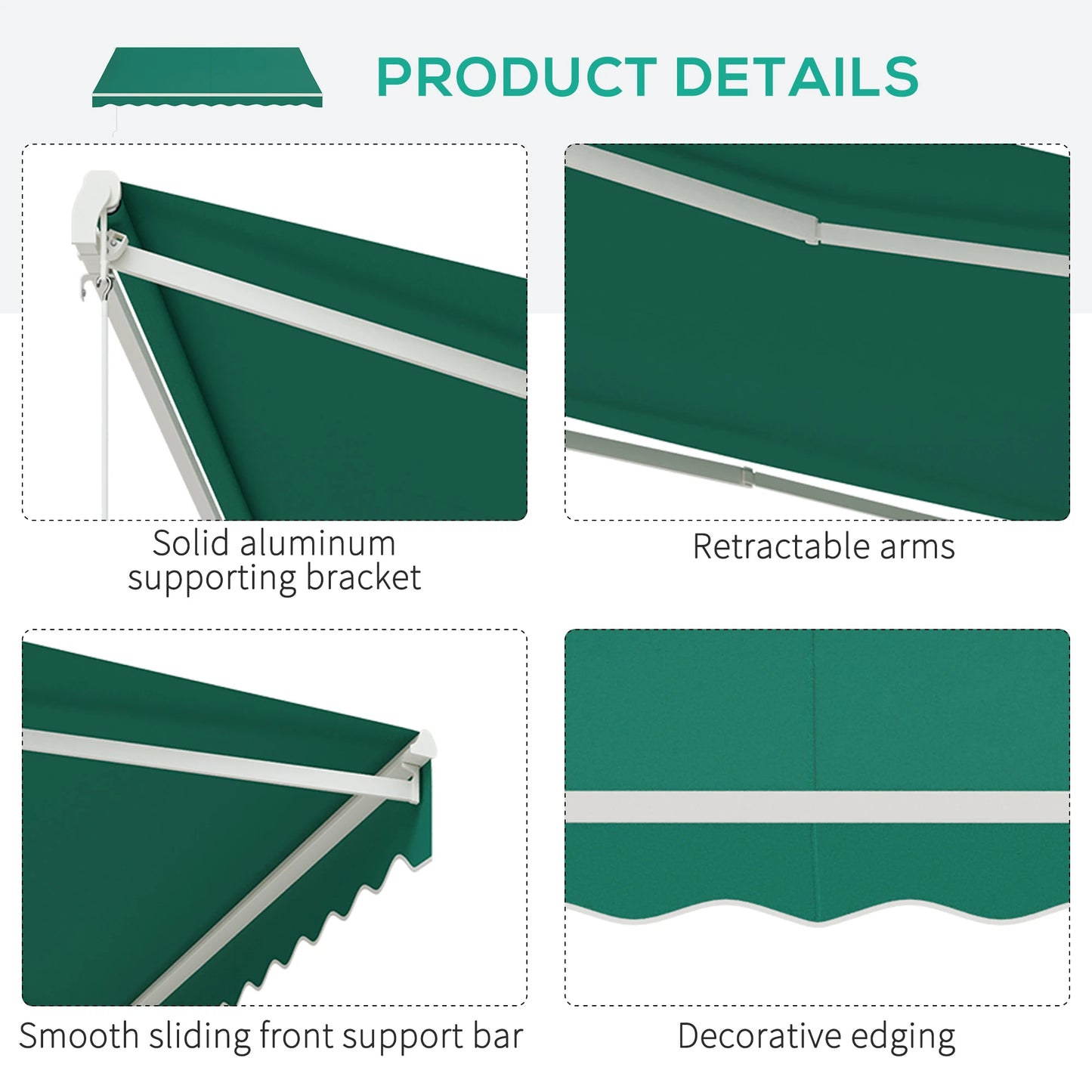 13' x 10' Retractable Electric Awning, Sun Shade Shelter, Remote, Green Deck Awnings at Gallery Canada