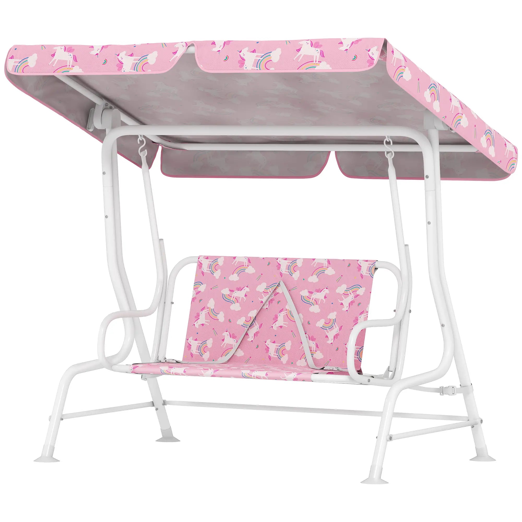 Kids Porch Swing, 2-Seater Bench With Safety Belts, Adjustable Canopy, Pink Gym Sets & Swings Pink, White at Gallery Canada