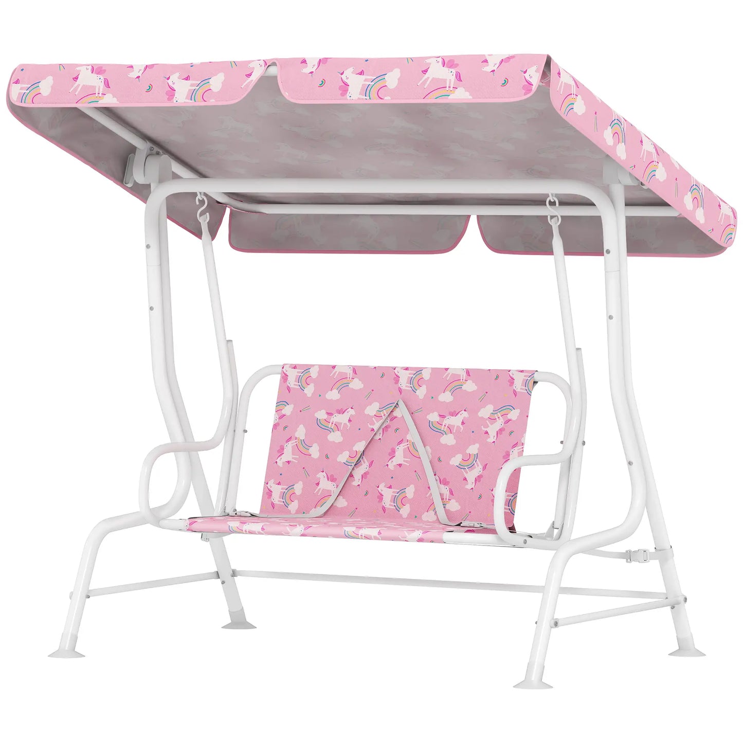 Kids Porch Swing, 2-Seater Bench With Safety Belts, Adjustable Canopy, Pink Gym Sets & Swings Pink, White at Gallery Canada