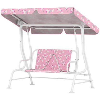 Kids Porch Swing, 2-Seater Bench With Safety Belts, Adjustable Canopy, Pink Gym Sets & Swings Pink, White at Gallery Canada