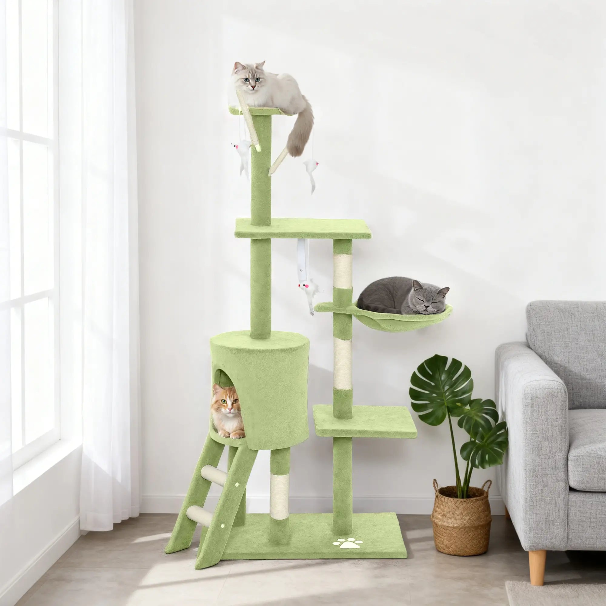 53 Inch Cat Tree Tower, Kitten Activity Centre, Green Cat Towers at Gallery Canada