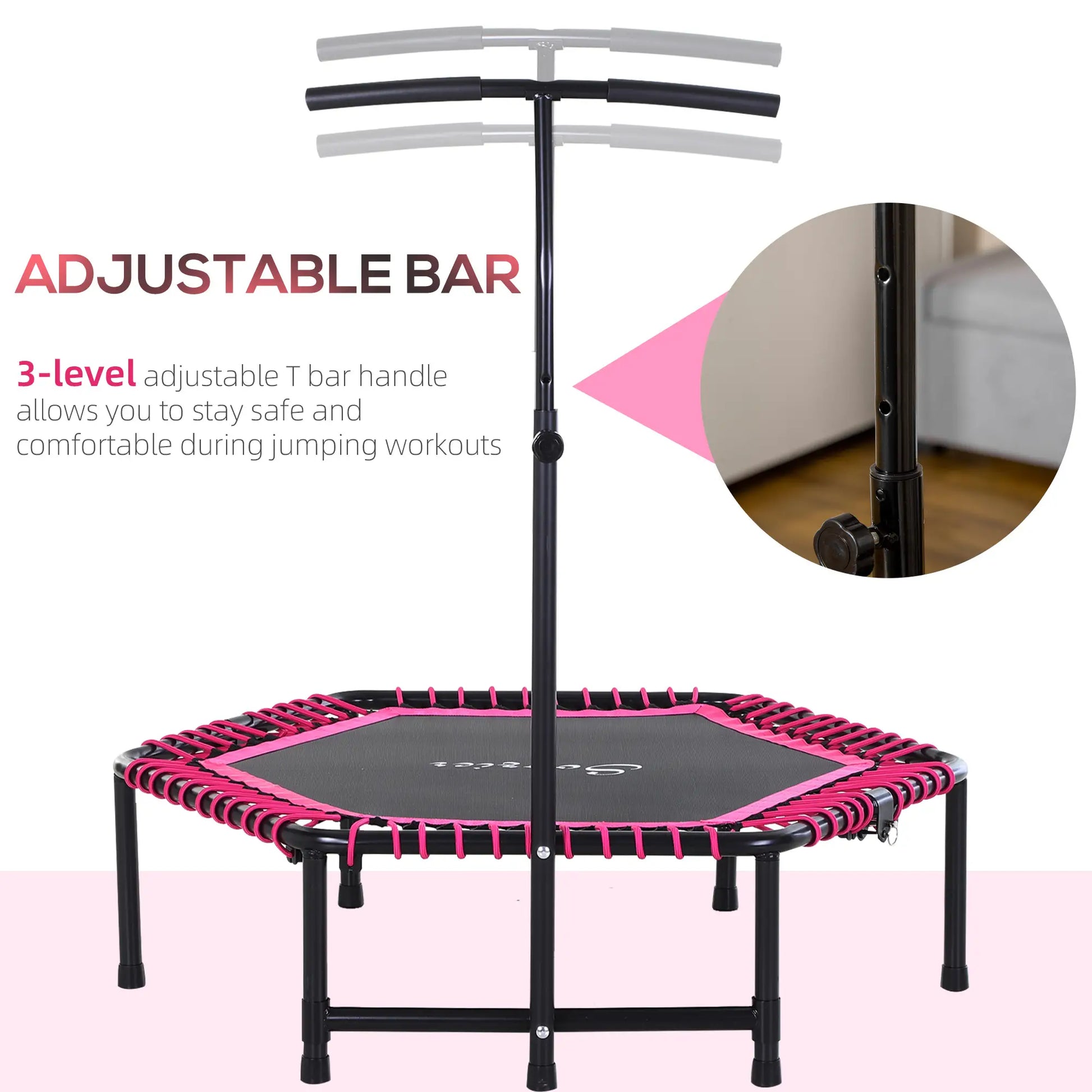 48" Hexagon Rebounder Trampoline, Fitness Bungee Jumper, Adjustable Bar, Pink Trampolines at Gallery Canada