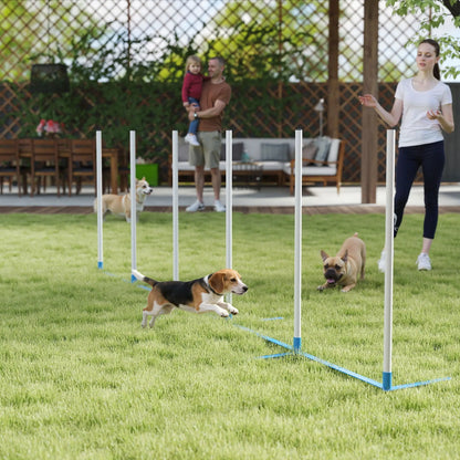 Adjustable Dog Agility Training Set, Weave Poles, Storage Bag, Blue and White Dog Agility Training Equipment at Gallery Canada