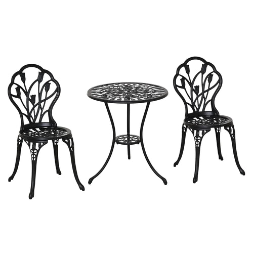 3PCs Patio Bistro Set, Outdoor Cast Aluminum Table and Chairs, Black
