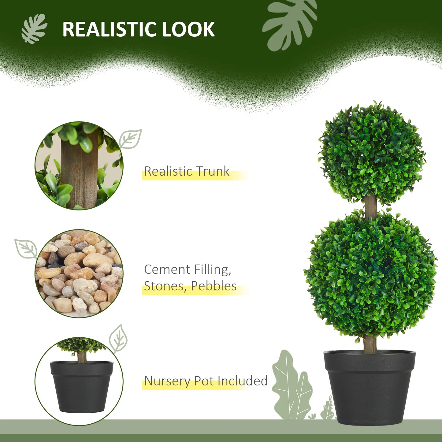 Artificial Boxwood Topiary Tree Set Of 2, Faux Plant In Pot, Green Artificial Trees at Gallery Canada