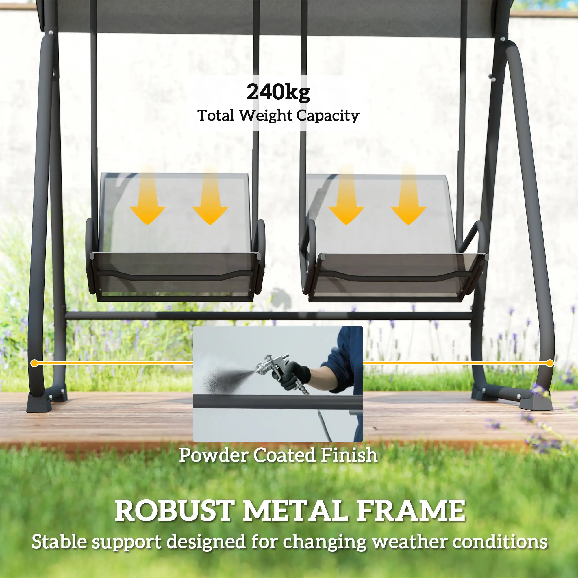 Patio Swing Chair w/Adjustable Canopy Outdoor Porch Swing Glider w/Dual Independent Seats 2-Seat Grey Patio Swings with Stand at Gallery Canada
