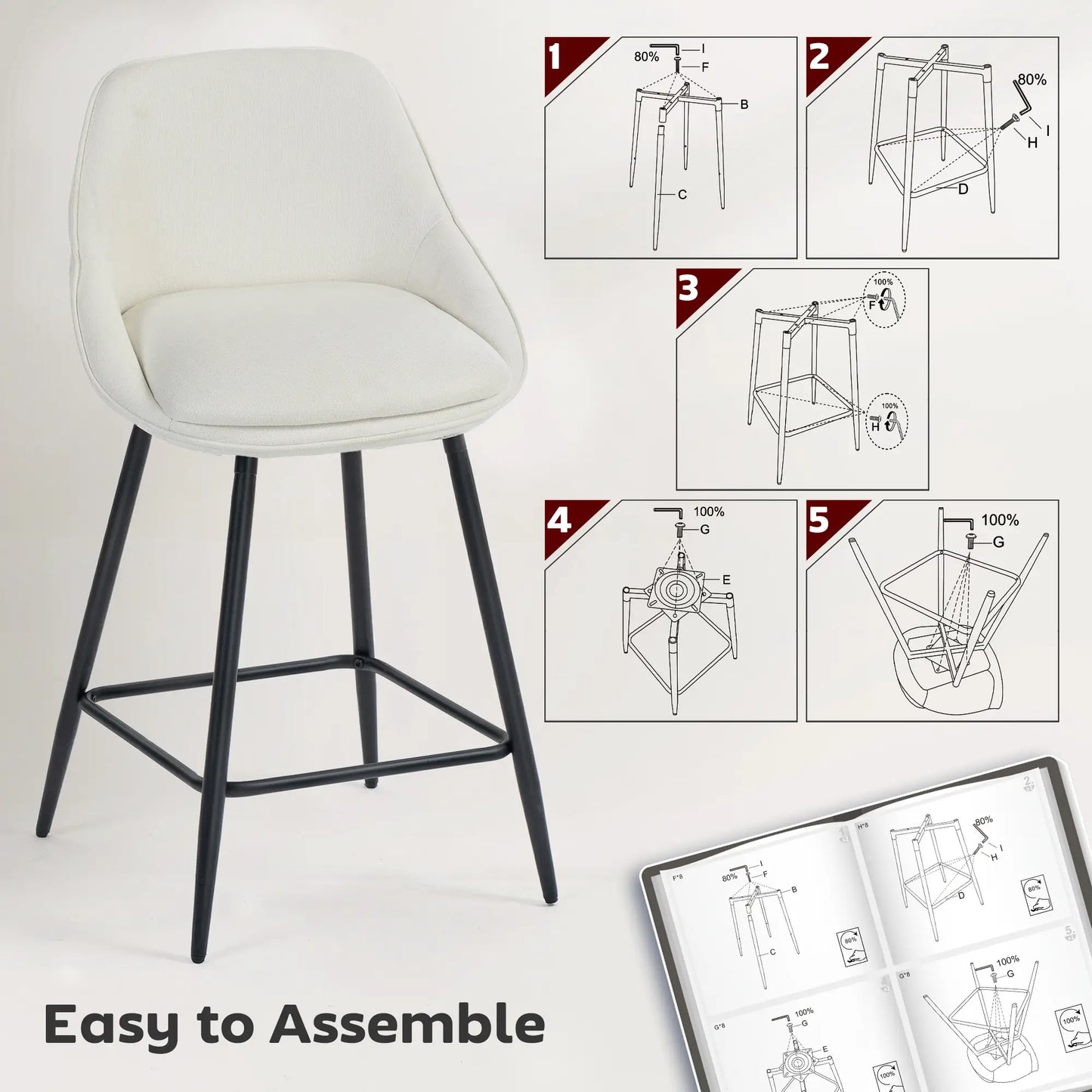 26 Inch Counter Height Barstools Set of 2, Upholstered Swivel, Cream White Bar Stools at Gallery Canada