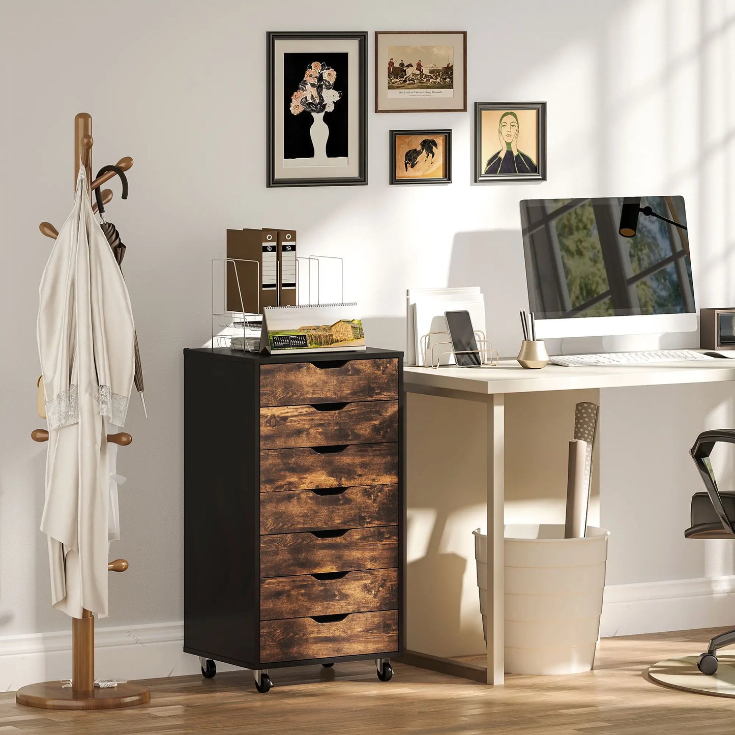 7-Drawer Vertical File Cabinet, 18.7"x15.6"x35.4", Rustic Brown Office Cabinets & Cupboards at Gallery Canada