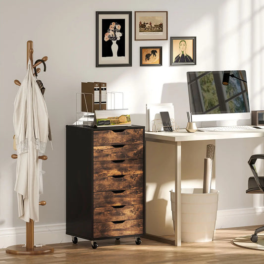 7-Drawer Vertical File Cabinet, 18.7"x15.6"x35.4", Rustic Brown Office Cabinets & Cupboards Rustic Brown at Gallery Canada