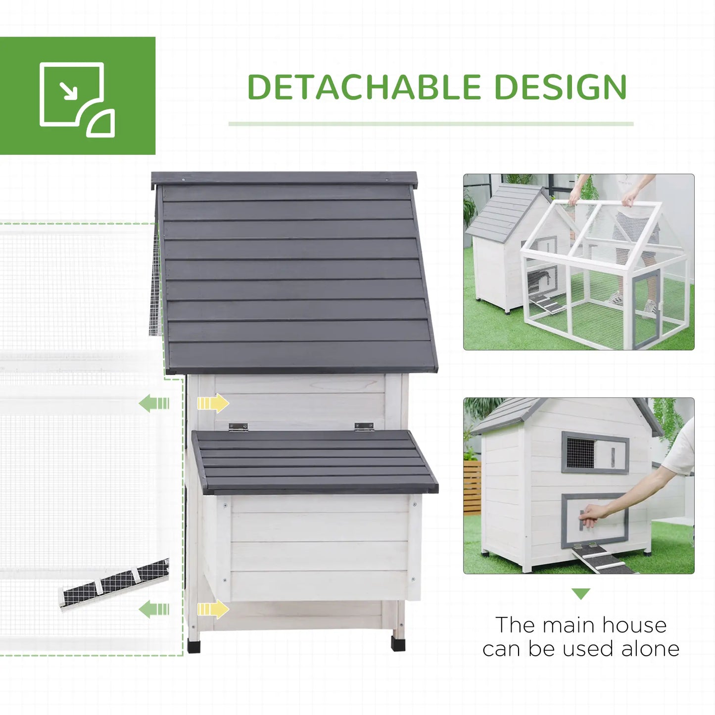 65" Wooden Chicken Coop, Rabbit Hutch with Nesting Box, Ramp Chicken Coops at Gallery Canada