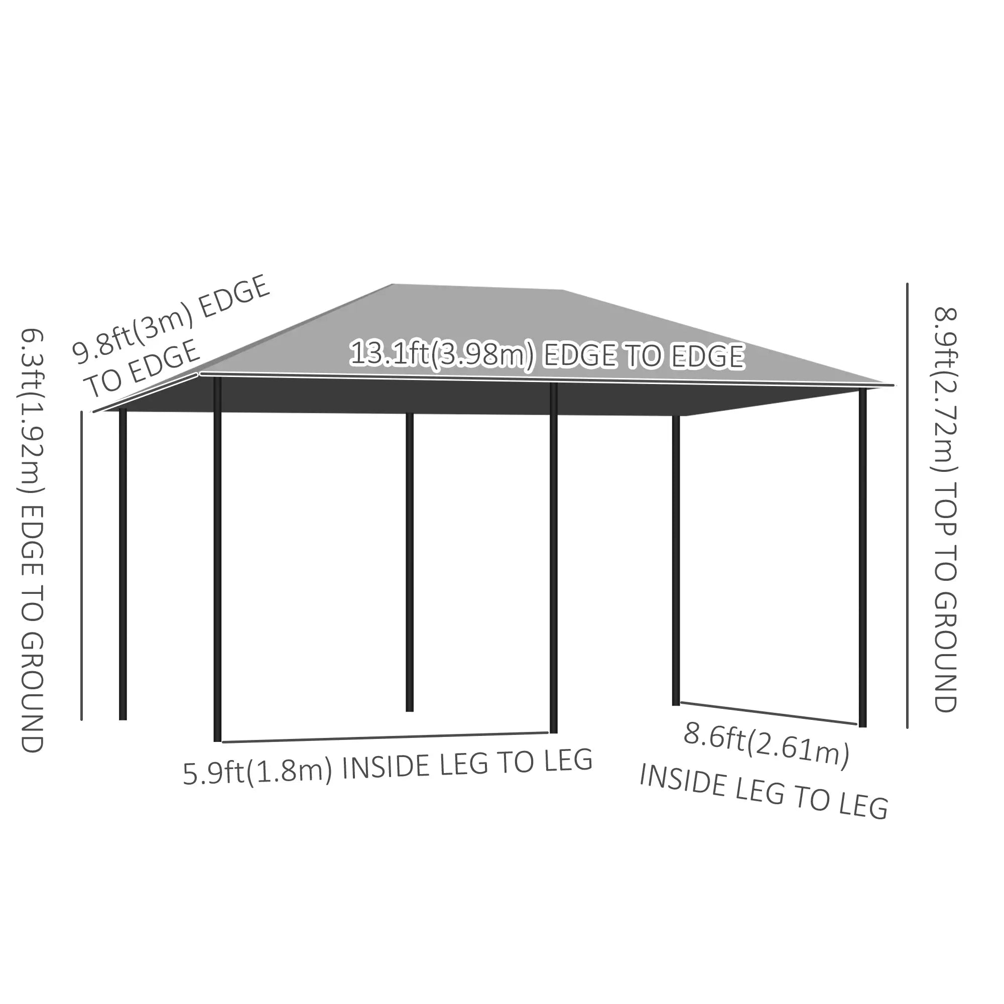 13'x10' Steel Patio Gazebo, Soft Top, 6 Removable Curtains, Grey Gazebos at Gallery Canada