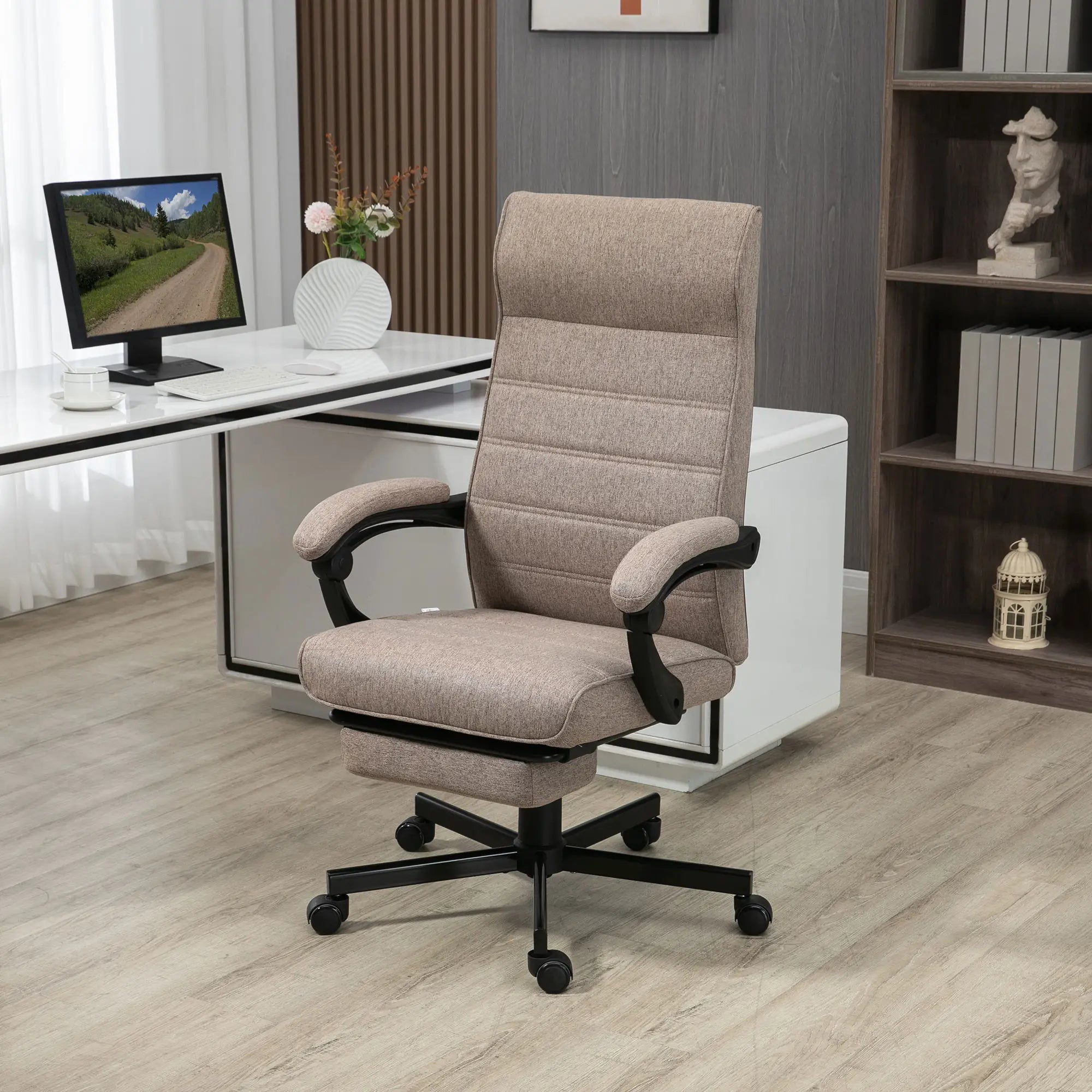 High Back Office Chair, Swivel Recliner, Adjustable Height, Footrest, Padded Armrest, Brown Task Chairs at Gallery Canada
