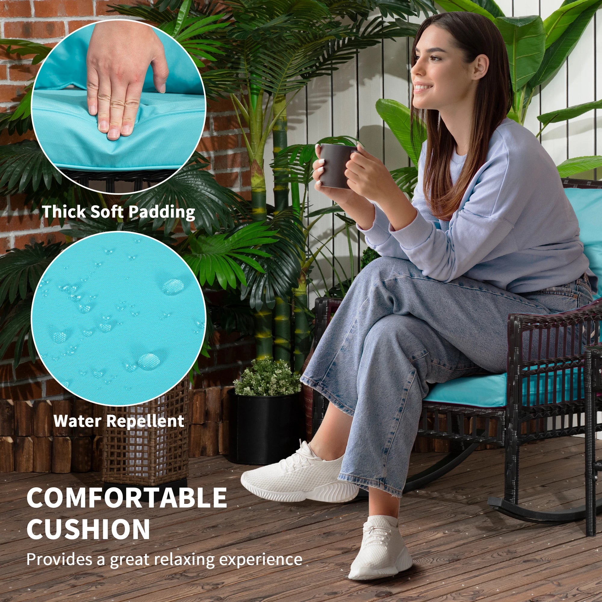 3-Piece Outdoor PE Rattan Rocker Chair Set, 25