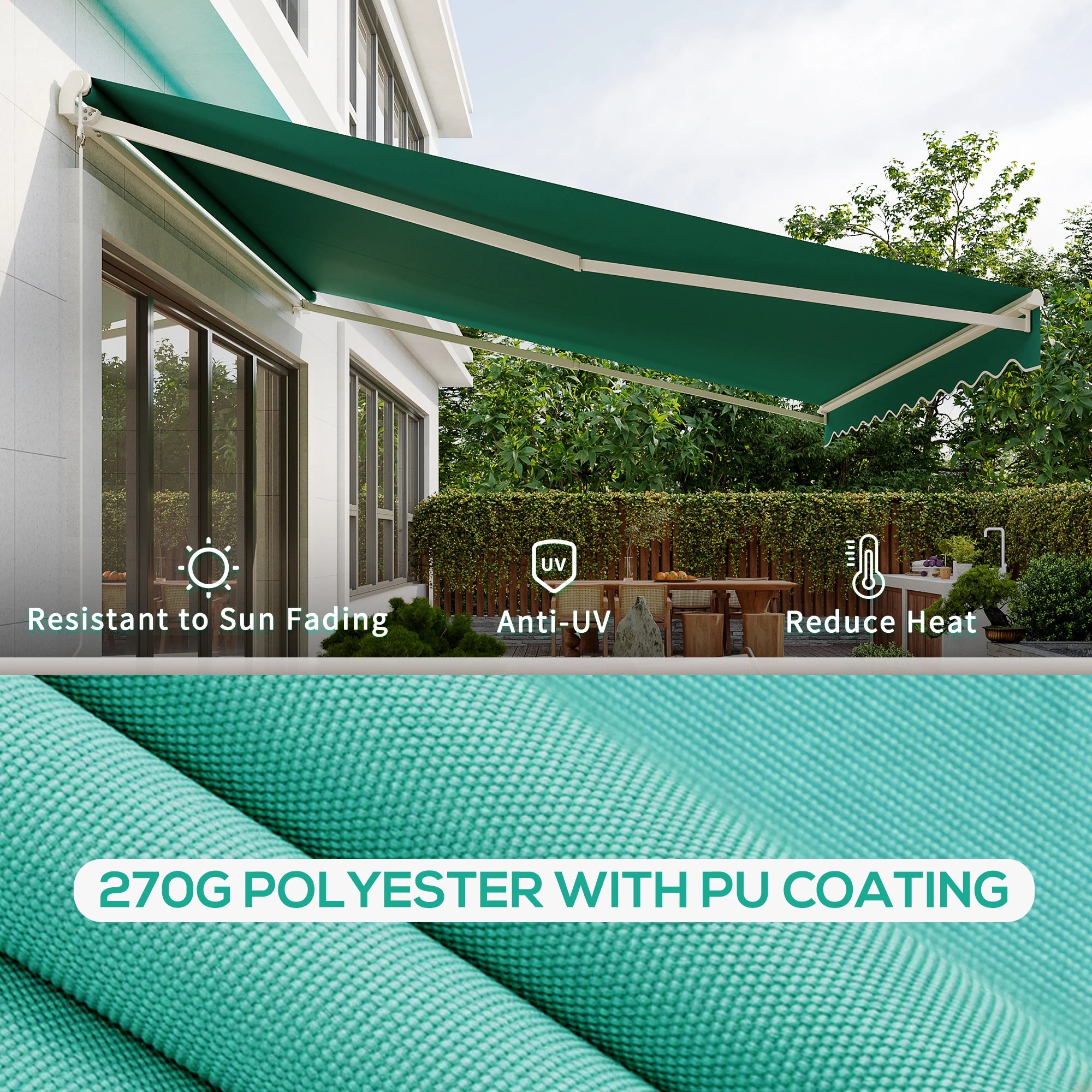 13' x 10' Retractable Electric Awning, Sun Shade Shelter, Remote, Green Deck Awnings at Gallery Canada