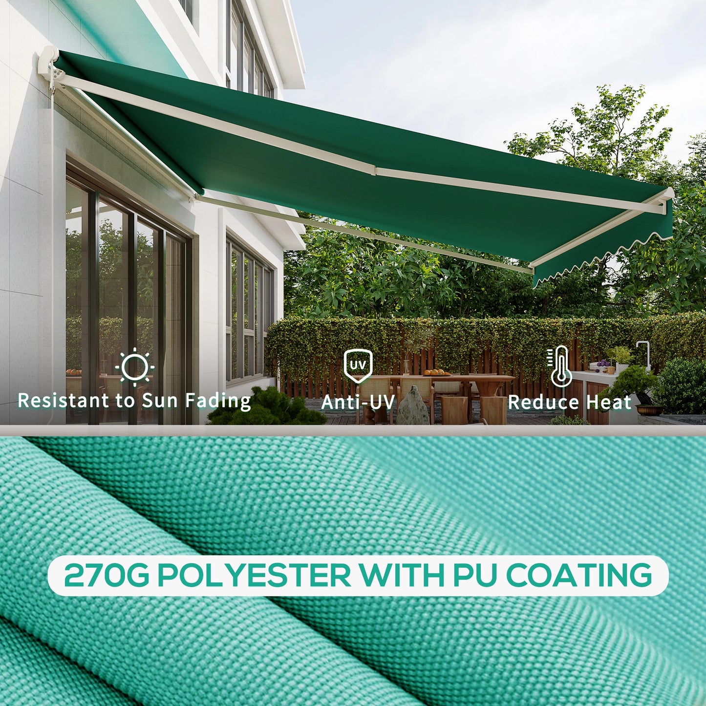 13' x 10' Retractable Electric Awning, Sun Shade Shelter, Remote, Green Deck Awnings at Gallery Canada