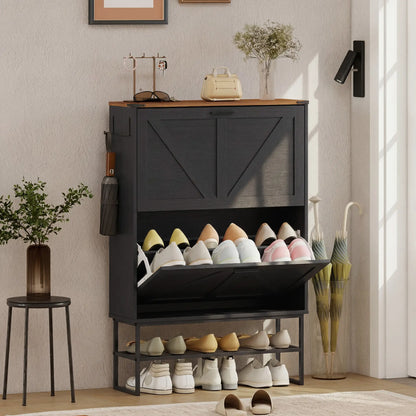 Narrow Shoe Storage Cabinet with 2 Flip Drawers, Black Shoe Storage Cabinets & Racks at Gallery Canada