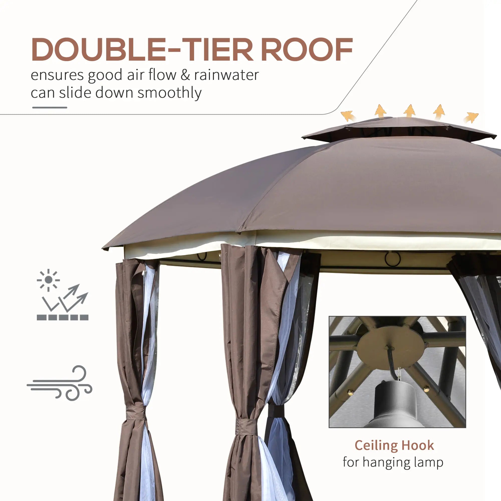12' x 12' Outdoor Gazebo, Dome Patio with Netting, Brown Gazebos at Gallery Canada