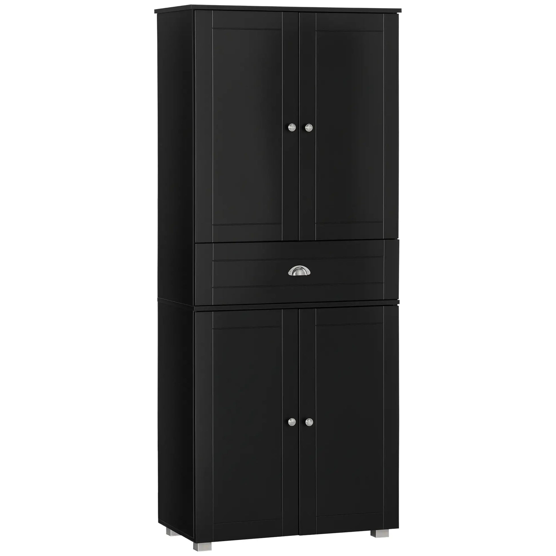 72" Kitchen Pantry Cabinet, 4 Doors, 3 Adjustable Shelves, Black Kitchen Pantry Cabinets Black at Gallery Canada