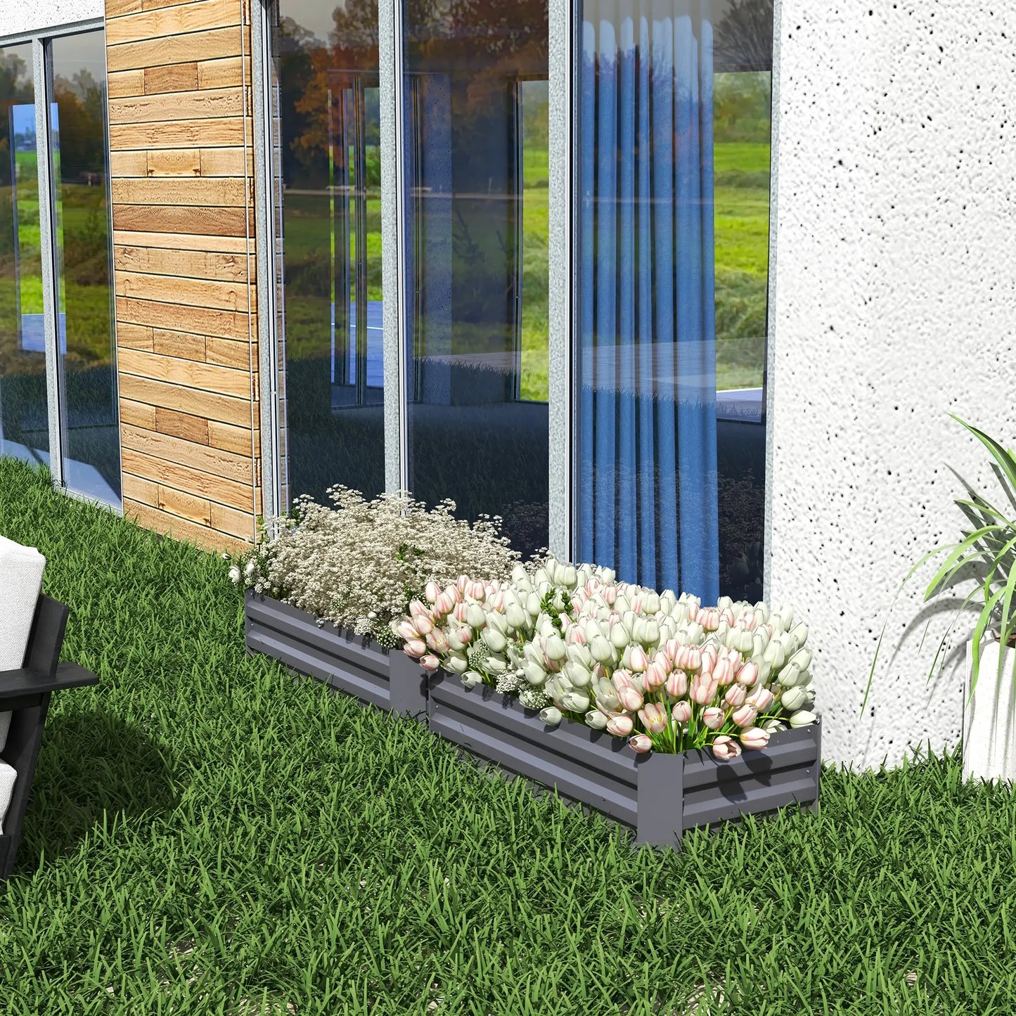 Steel Raised Garden Bed Set, Elevated Planter Box, 39"x20"x12", Dark Grey Galvanized Planter Boxes at Gallery Canada
