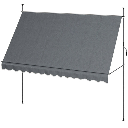 11.5' x 4' Manual Retractable Awning, Freestanding, UV Resistant, Dark Grey