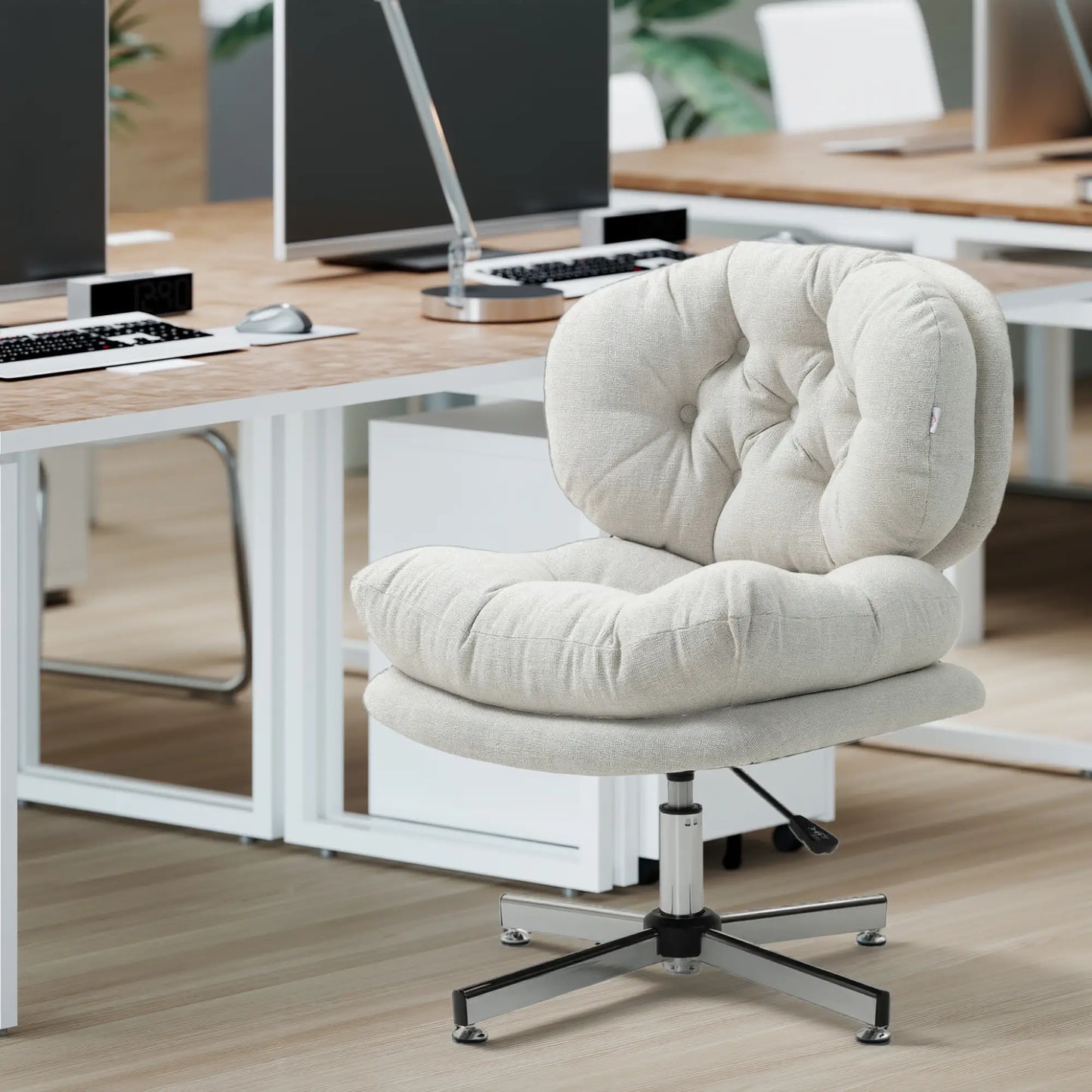 Computer Desk Chair, Armless Office Chair with Wide Padded Seat and Adjustable Height, Cream White Task Chairs at Gallery Canada