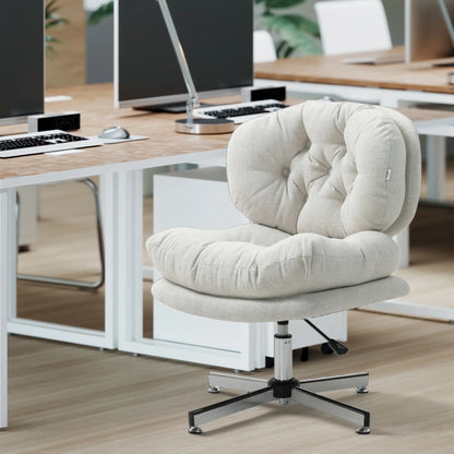 Computer Desk Chair, Armless Office Chair with Wide Padded Seat and Adjustable Height, Cream White Task Chairs at Gallery Canada