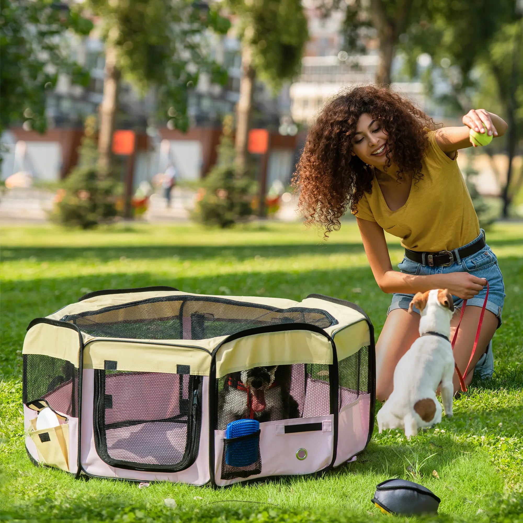 36-Inch Large Pet Playpen, Portable Dog Cat Cage, Carry Bag, Pink Houses, Kennels & Pens Pink & Beige at Gallery Canada