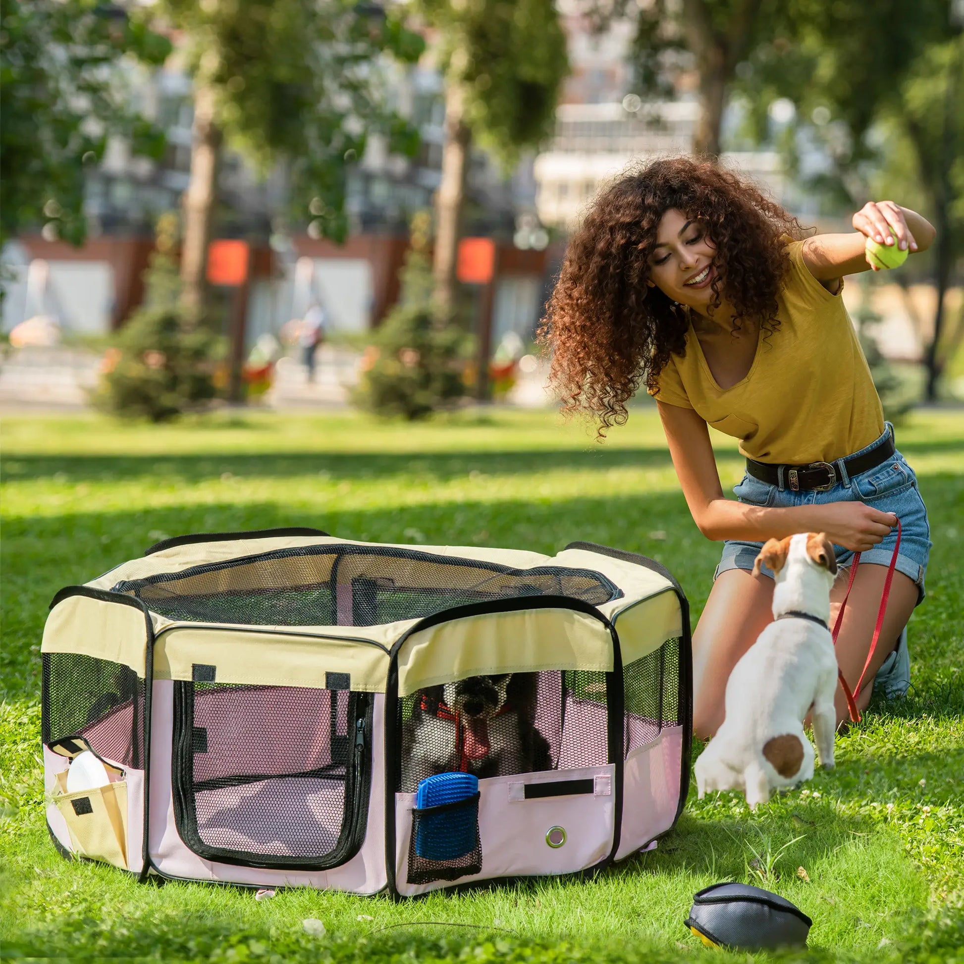 36-Inch Large Pet Playpen, Portable Dog Cat Cage, Carry Bag, Pink Houses, Kennels & Pens Pink & Beige at Gallery Canada