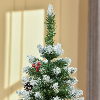 5ft Flocked Christmas Tree, Red Berries Pine Cones, Pencil Shape, Green Pencil Christmas Trees at Gallery Canada