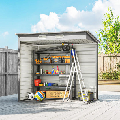 6 x 4FT Galvanized Garden Storage Shed, Metal Outdoor Shed, Light Grey