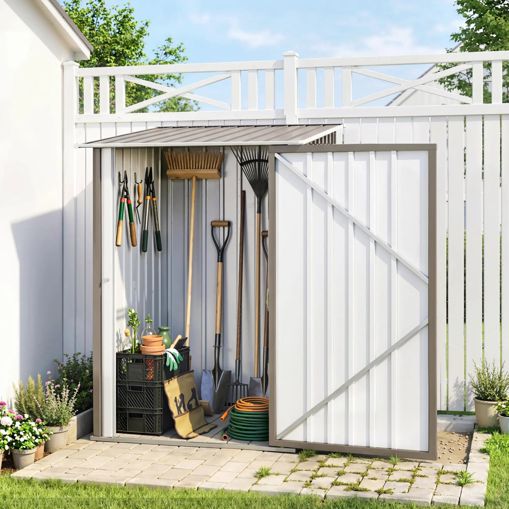 3.3' x 3.4' Outdoor Storage Shed, Galvanized Steel, Lockable Door, Brown and White Sheds at Gallery Canada