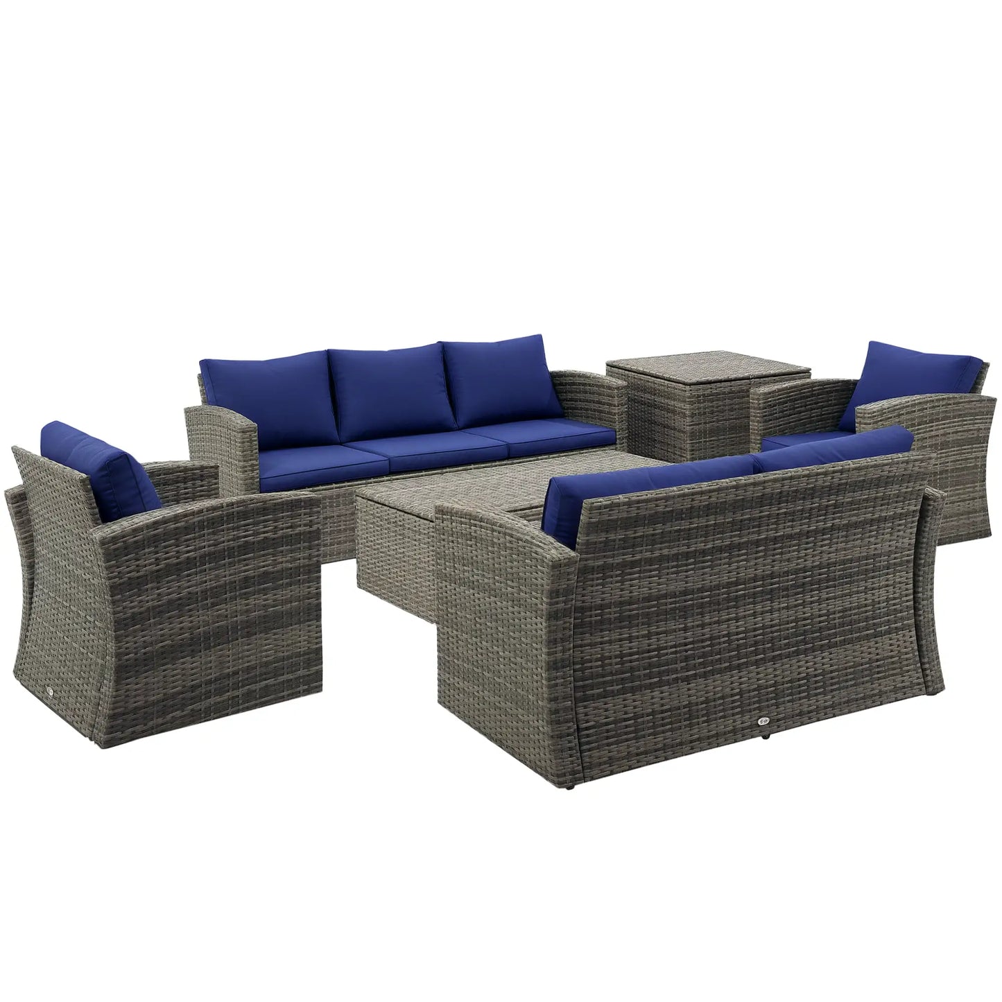 6-Piece Wicker Patio Set with Cushions, 7-Seater Rattan Sofa, Navy Blue Patio Furniture Sets at Gallery Canada