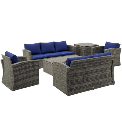 6-Piece Wicker Patio Set with Cushions, 7-Seater Rattan Sofa, Navy Blue Patio Furniture Sets at Gallery Canada