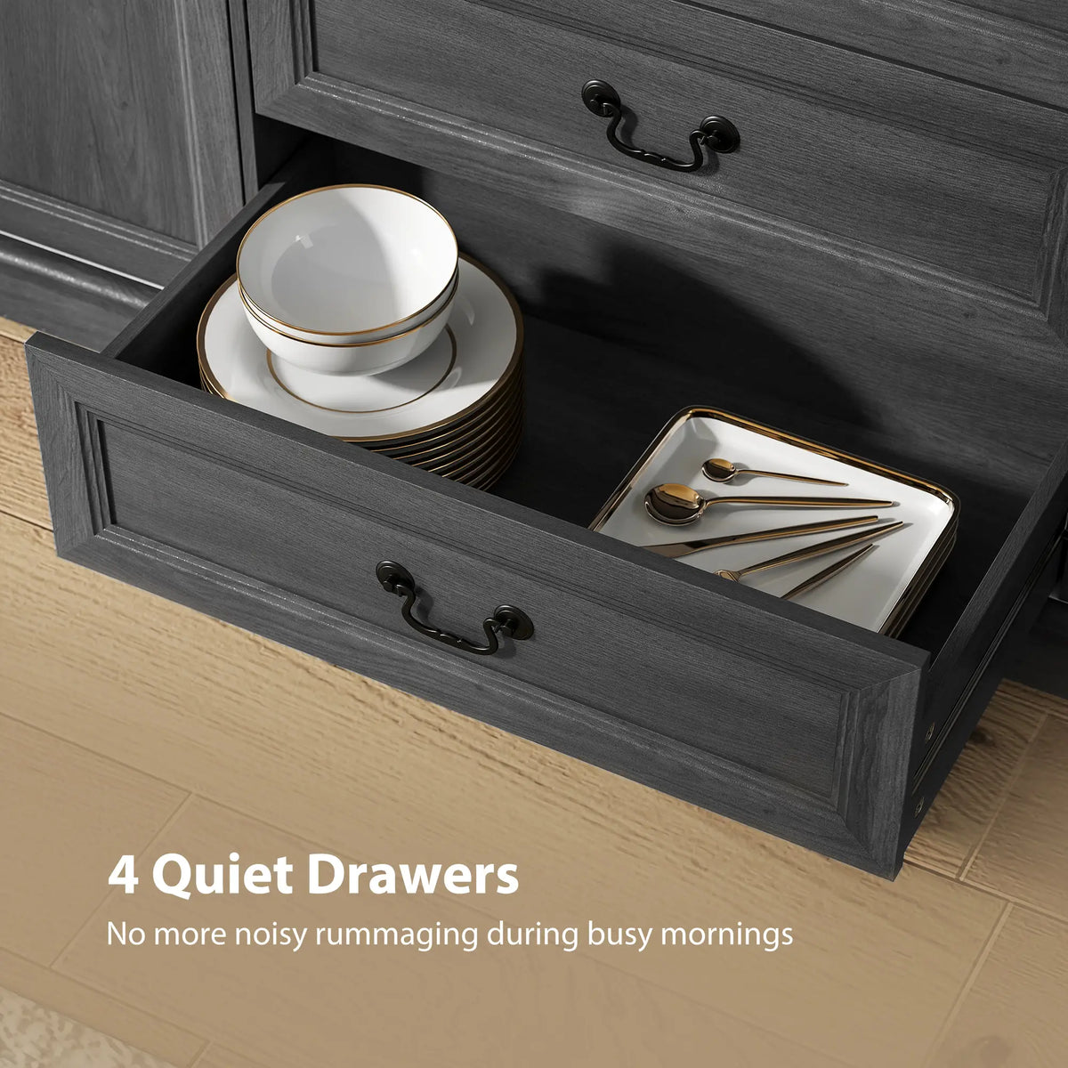 Farmhouse Sideboard with Charging Station, 58" Buffet Cabinet, Black