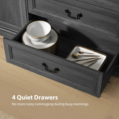 Farmhouse Sideboard with Charging Station, 58" Buffet Cabinet, Black