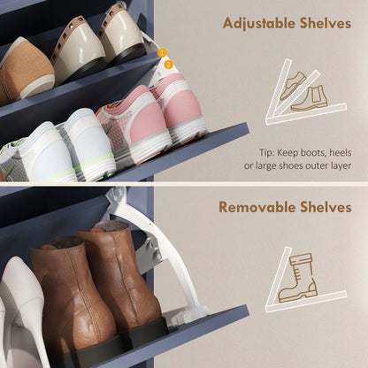 Shoe Storage Cabinet, 4 Flip Drawers, Farmhouse Narrow, Holds 24 Pairs, Blue Shoe Storage Cabinets & Racks at Gallery Canada