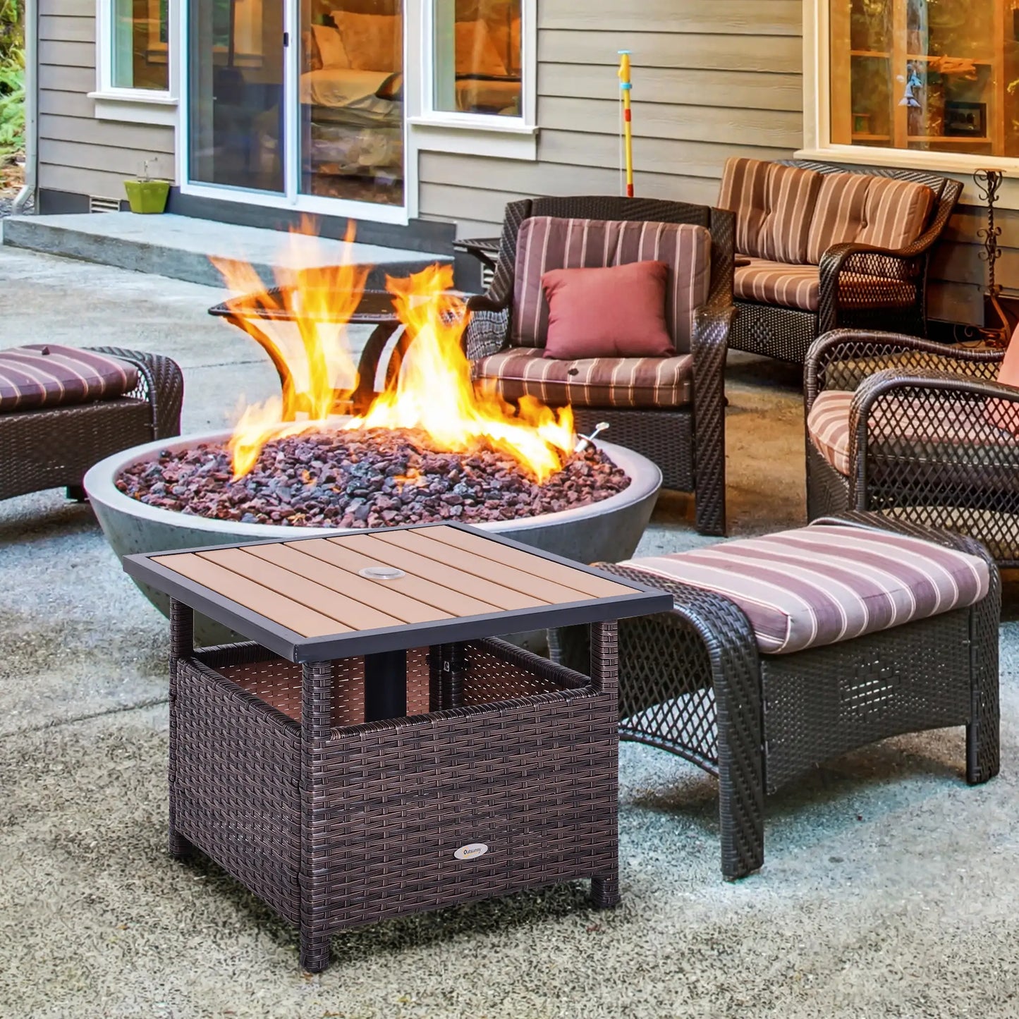 22" Square Steel Rattan Table, Umbrella Hole, Outdoor Patio, Brown Patio Side Tables at Gallery Canada