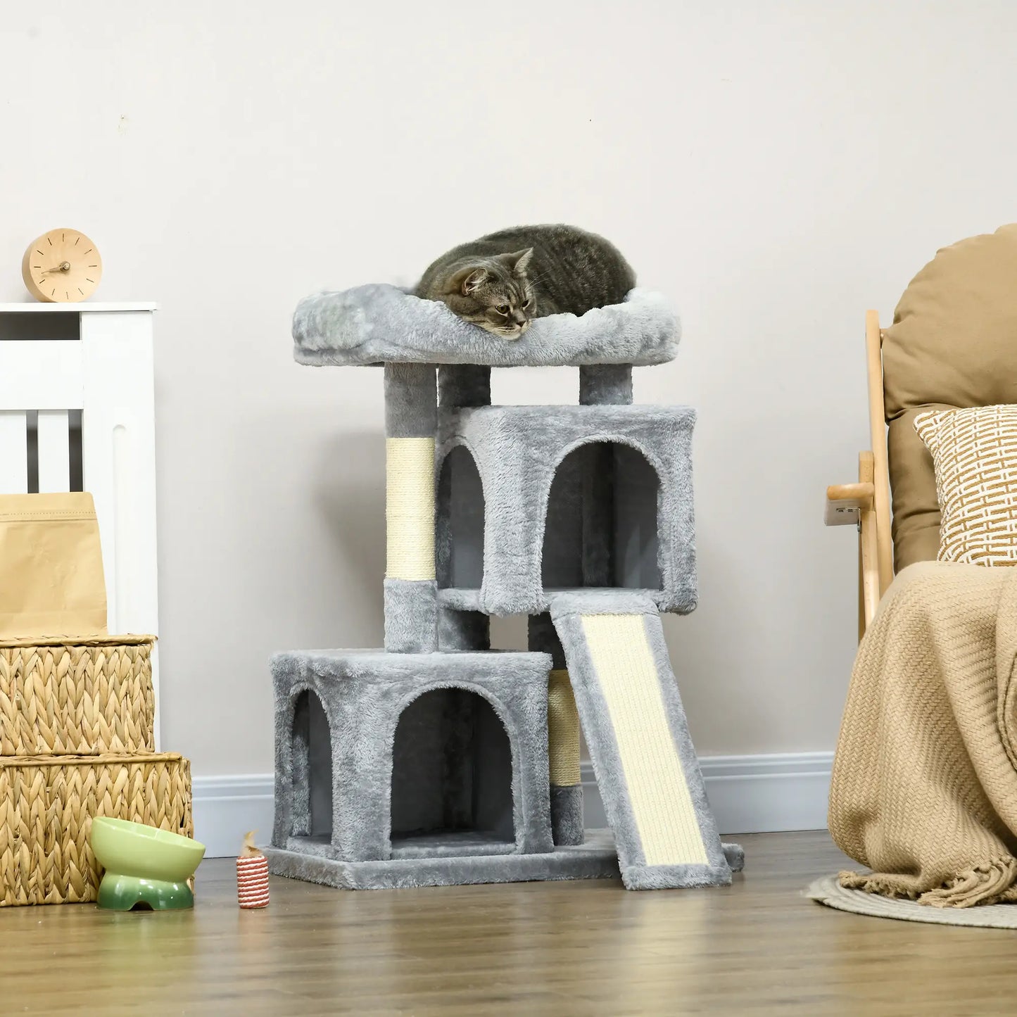 Plush Cat Tree Tower, Sisal Scratching Post, Perch Condo, Light Grey Cat Posts at Gallery Canada