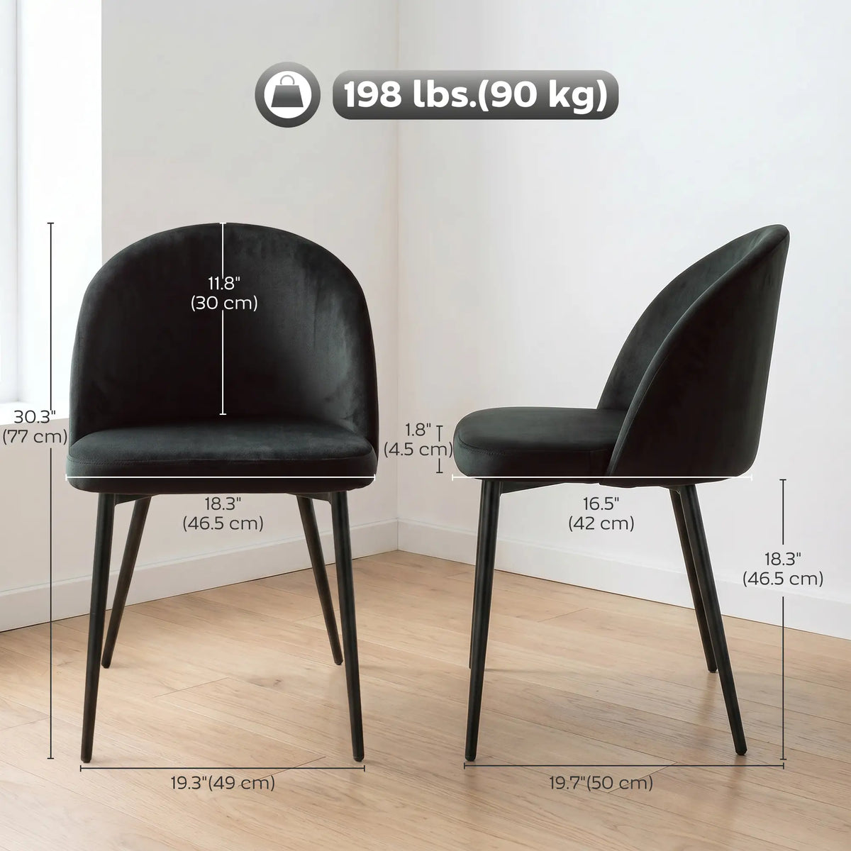 Set of 2 Mid-Back Dining Chairs, Velvet Upholstery, Black Bar Stools at Gallery Canada