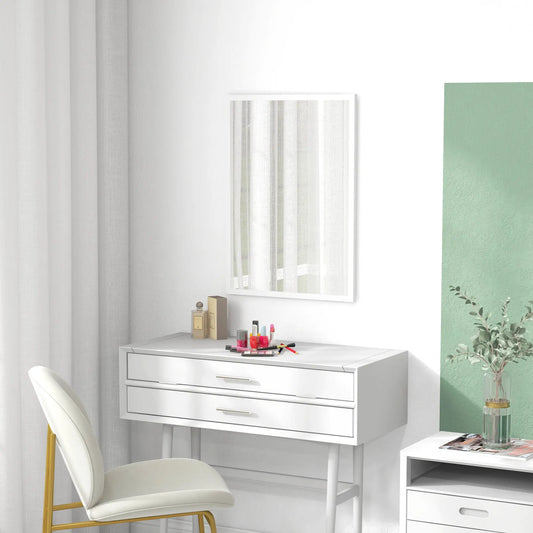 20" x 28" Miroir de Salle de Bain Blanc, Miroir Mural Rectangulaire pour Salon, Blanc