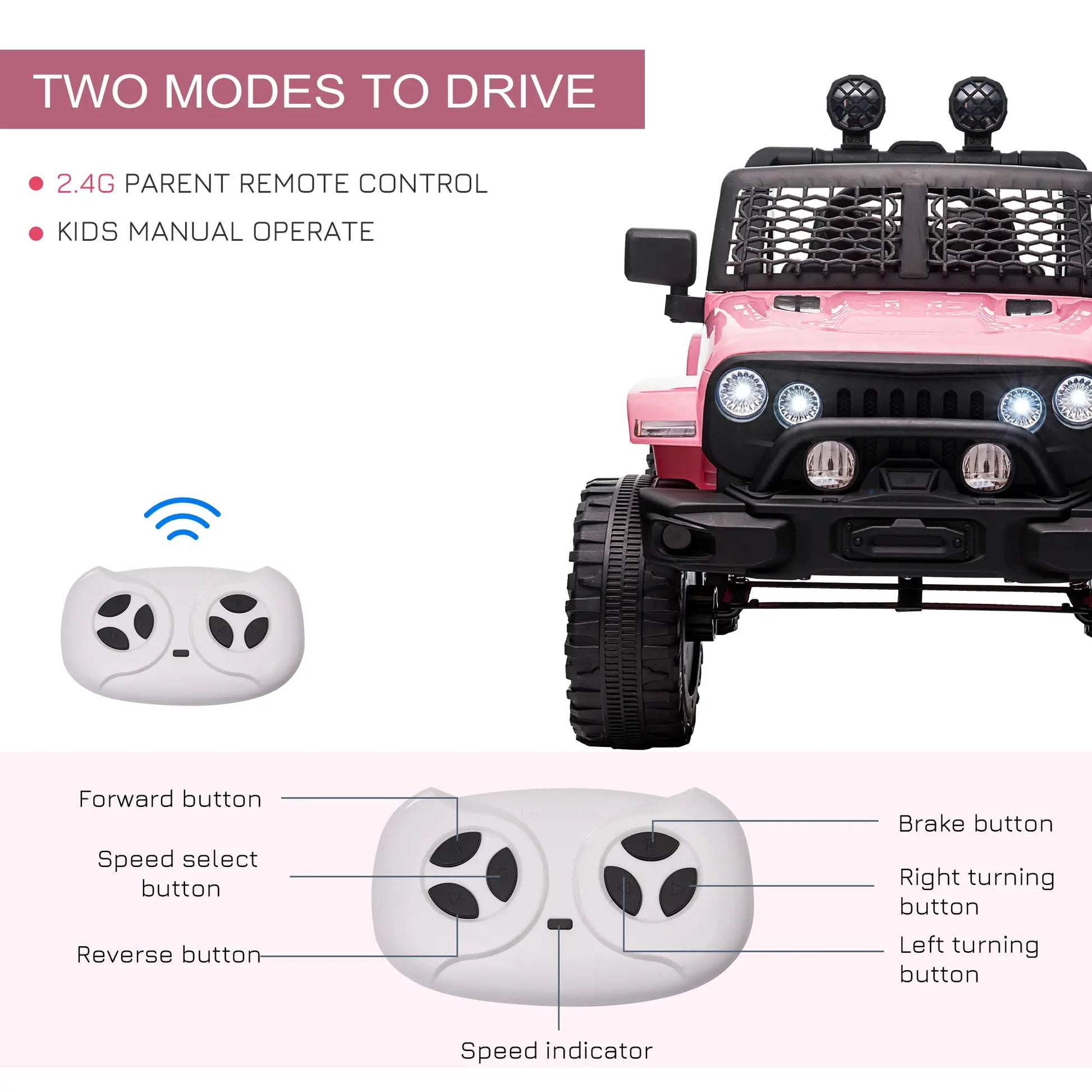 12V Electric Truck, Off Road Remote Control, Adjustable Speed, Ride on Car, Pink Electric Toy Cars at Gallery Canada