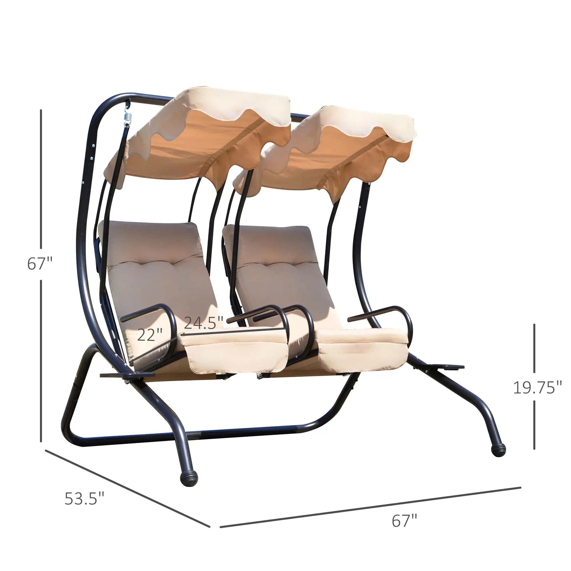 Metal Outdoor Swing Chair, 2 Seater Hammock with Canopy, Beige Patio Swings with Stand at Gallery Canada