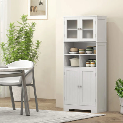 57" Kitchen Pantry, Freestanding Cabinet, Glass Doors, Adjustable Shelves, White Kitchen Pantry Cabinets at Gallery Canada