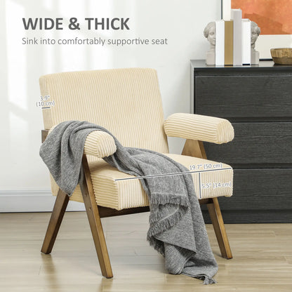 Corduroy Accent Chair, Wide Seat, Soft Padded Armrests, Beige Accent Chairs at Gallery Canada