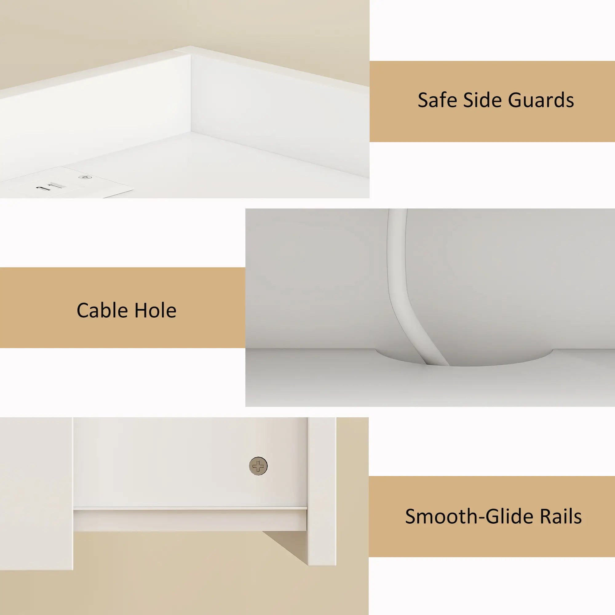 Wall Mounted Bedside Table Set of 2, Charging Station, Drawer, Shelf, White Bedside Tables at Gallery Canada