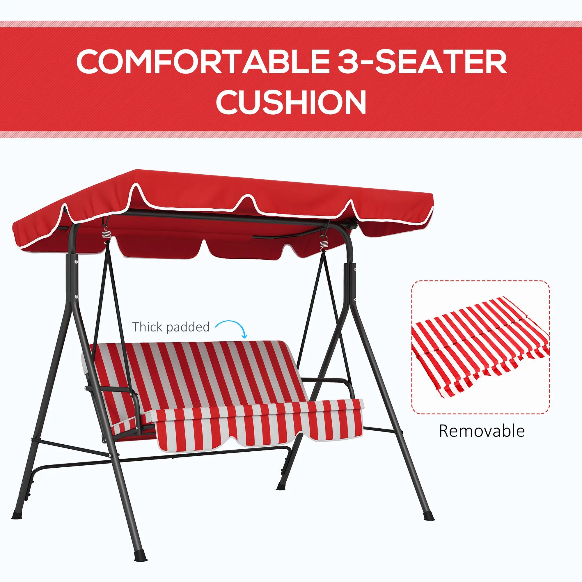 3-Seater Outdoor Porch Swing, Adjustable Canopy, Red Patio Swings with Stand at Gallery Canada