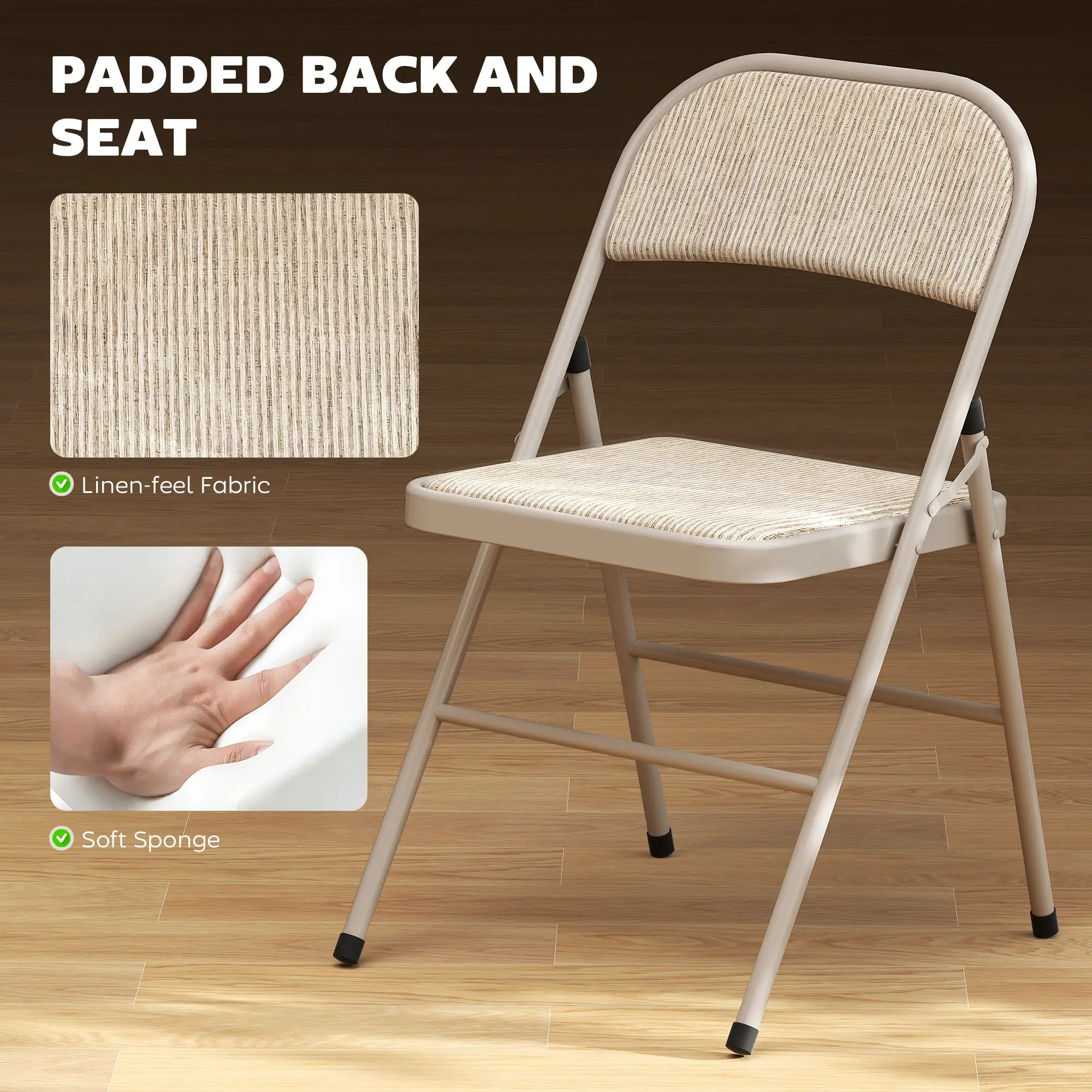 Metal Foldable Chairs, Linen Fabric Padded, Cushion Seat, Open Back, Beige Dining Chairs at Gallery Canada