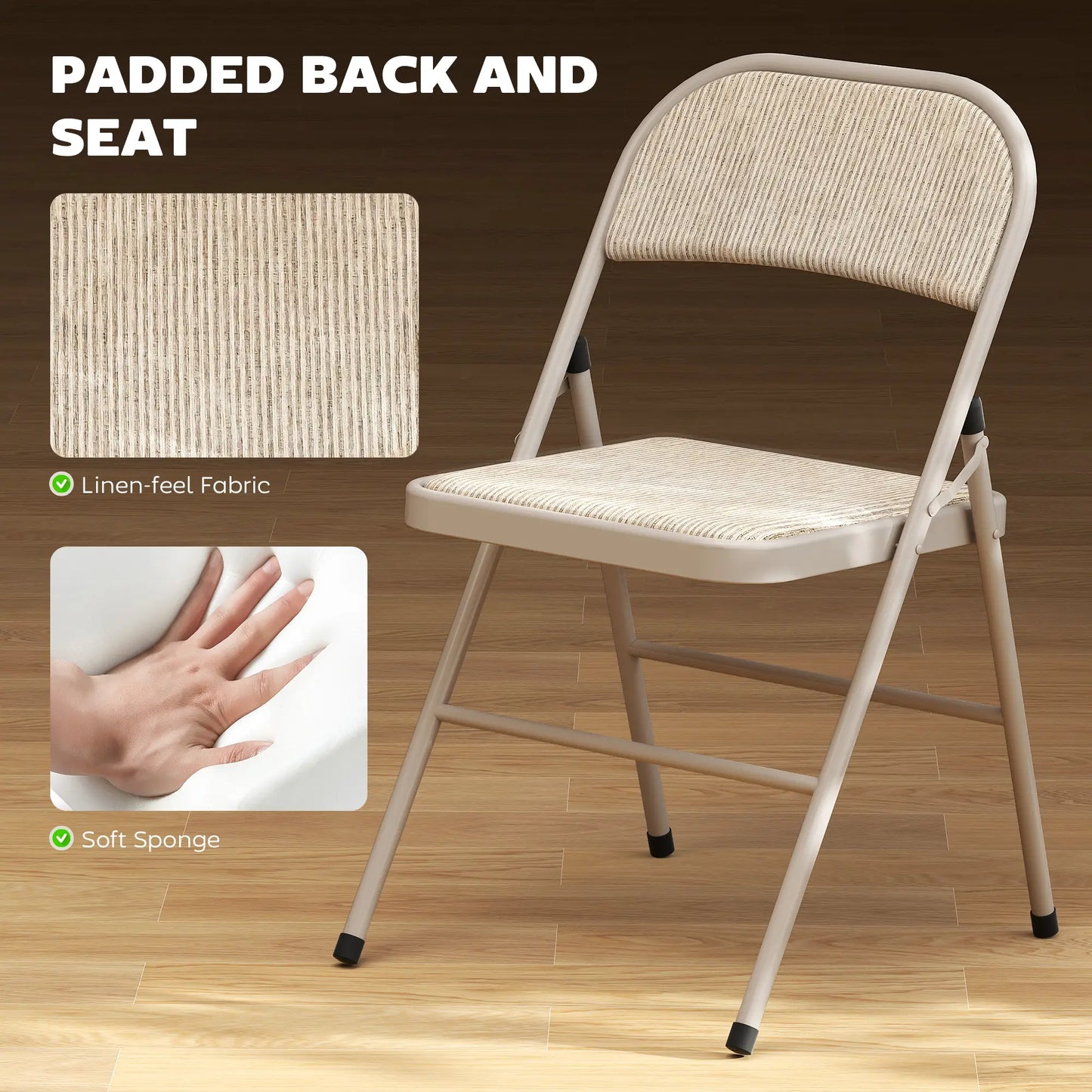 Metal Foldable Chairs, Linen Fabric Padded, Cushion Seat, Open Back, Beige Dining Chairs at Gallery Canada